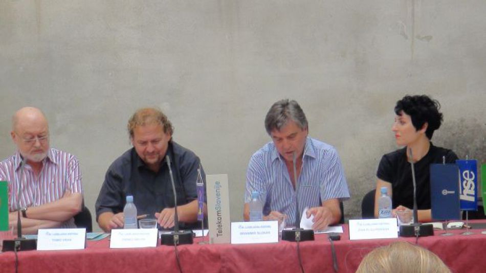 Od leve: Tomo Vran, umetnik in selektor likovne kolonije, Darko Brlek, Branimir Slokar in Živa Ploj Peršuh