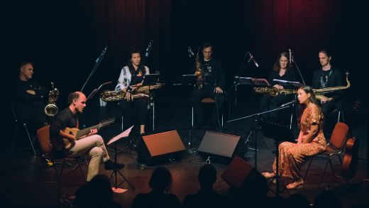 Kvintet saskofonov SAXGO, Bor Zuljan in Severa Gjurin.
